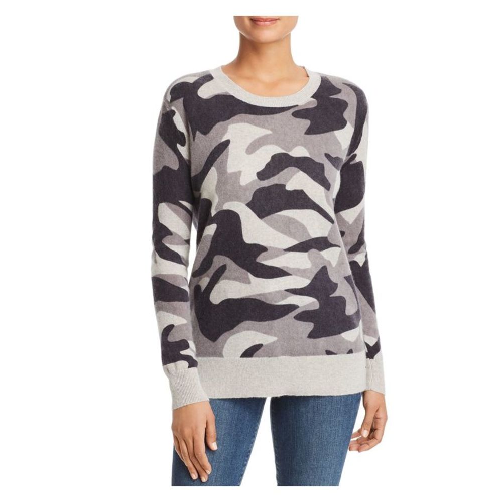 Designer Brand Womens Gray Camouflage Long Sleeve Jewel Neck Blouse L